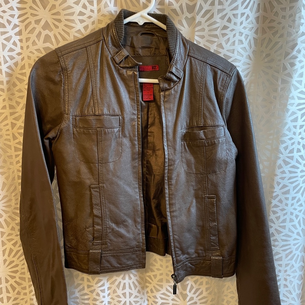 Leather bomber jacket